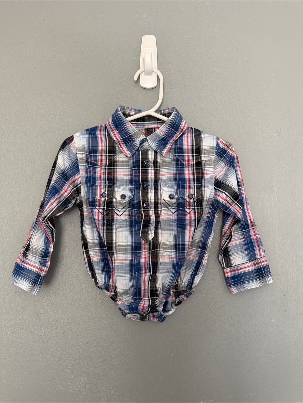 Wrangler Baby Boy Plaid Western Long Sleeve Snap Bodysuit 3-6 Months